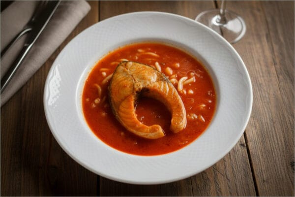 Početna Tanjir riblje čorbe sa komadima ribe