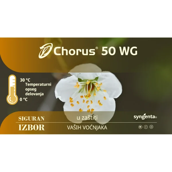Chorus 50 WG fungicid 3 g Chorus 50 WG fungicid za jabuku i koščičavo voće, pakovanje 3 g